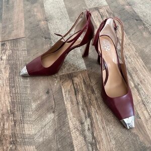 Vince Camuto Burgundy Heels with Silver Tips